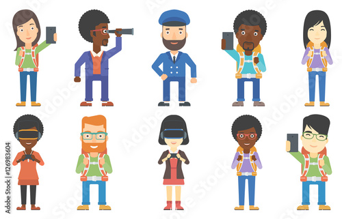 Vector set of tourists and business characters.