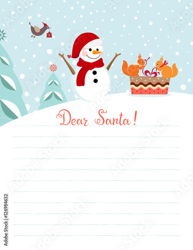 Template for Christmas letter to Santa Claus. Use for greeting cards, scrapbooking, congratulations and children invitations.