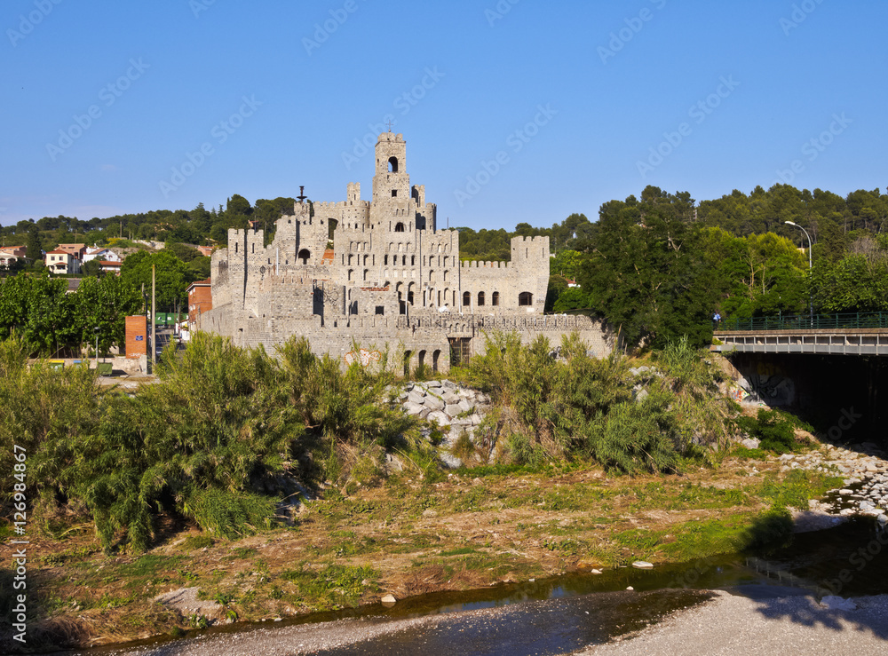 Spain, Catalonia, Barcelona Province, View of the Les Fonts Castle..