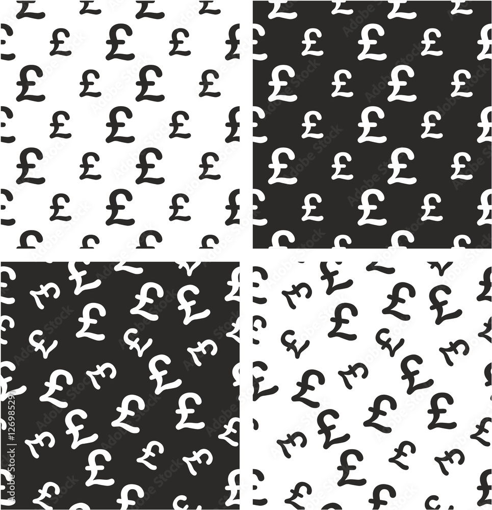 Pound Currency Sign Big & Small Aligned & Random Seamless Pattern Set