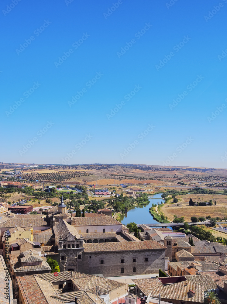 Spain, Castile La Mancha, Toledo, Elevated view of the Old Town..