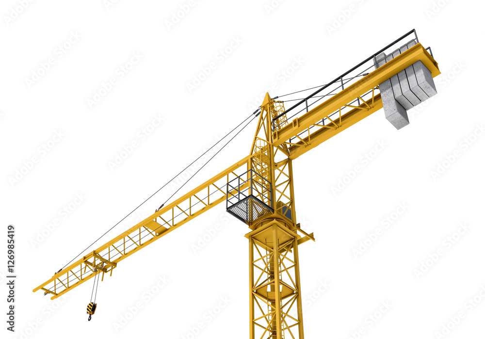 Rendering of yellow construction crane isolated on the white background. Rendering of yellow construction crane isolated on the white background.