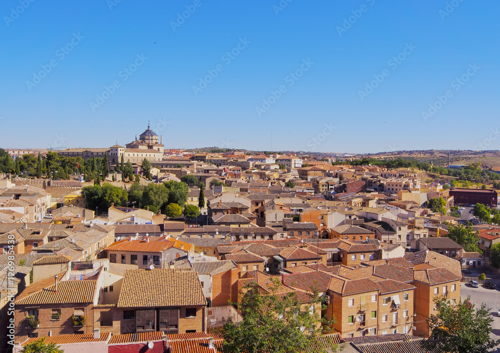 Spain, Castile La Mancha, Toledo, Elevated view of the Old Town..