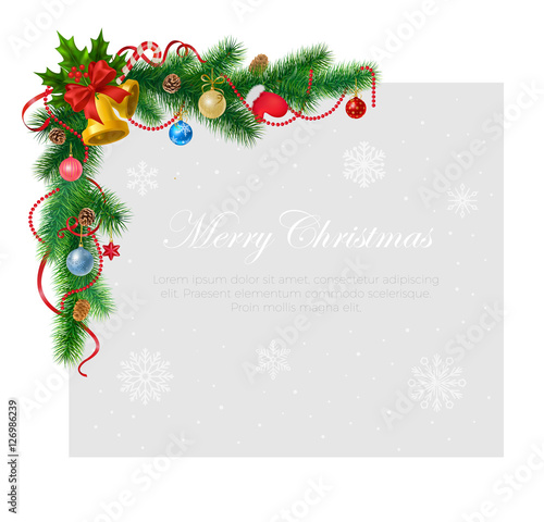 Fir-tree branches Christmas Winter card snowflakes vector