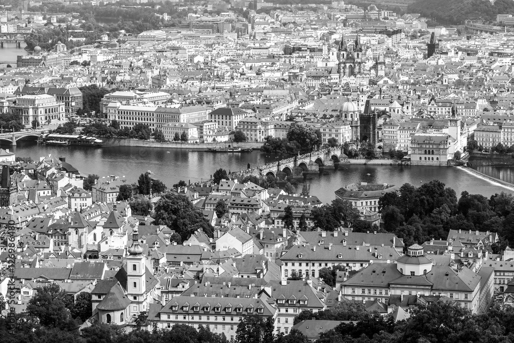 High angle view on historical part of Prague. Czech Republic