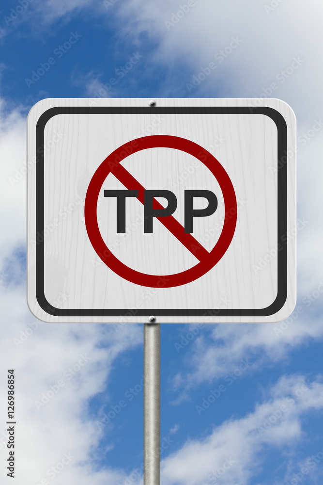 Stop the Trans-Pacific Partnership white road sign