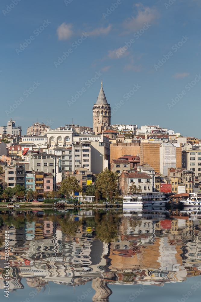 View of Galata district with Galata Tower over the Golden Horn in Istanbul, Turkey

