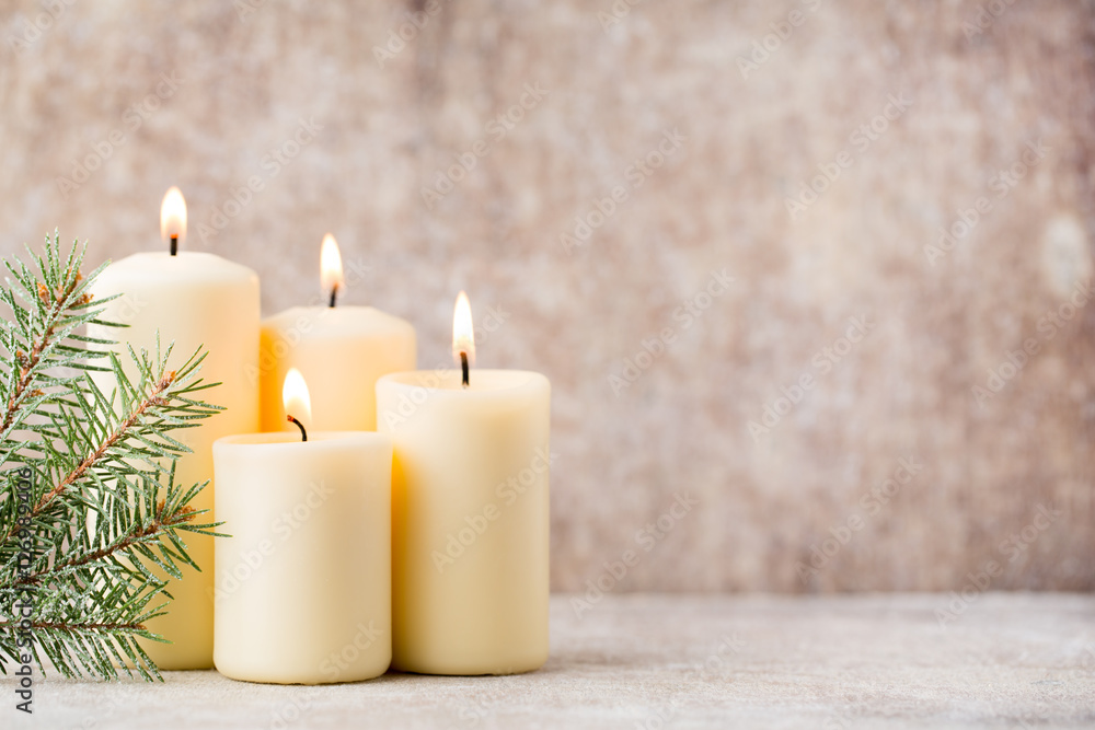 Christmas candles and lights. Christmas background. Christmas candles and lights. Christmas background.