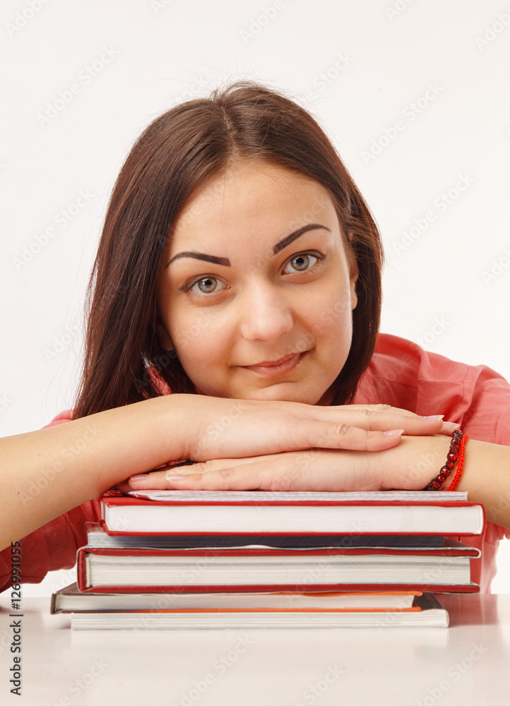 Portrait of a beautiful student with books Portrait of a beautiful student with books
