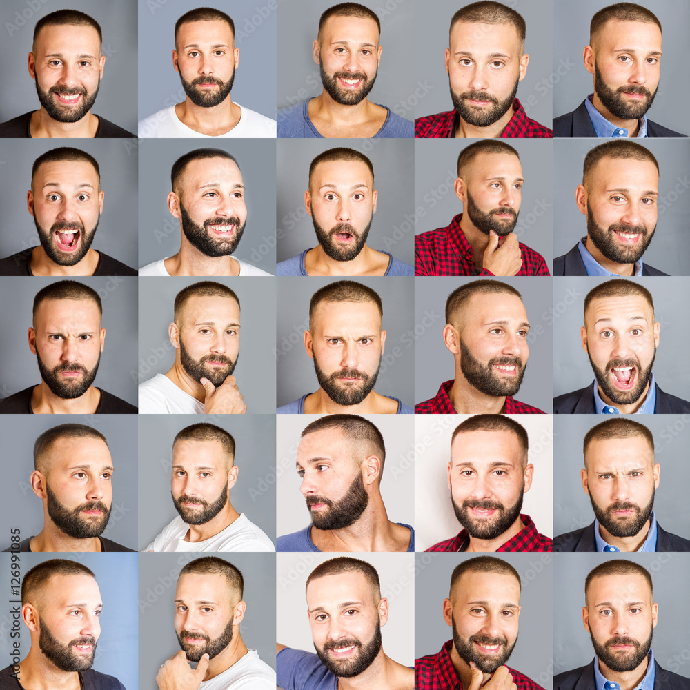 collage di viso di uomo con diverse espressioni collage di viso di uomo con diverse espressioni