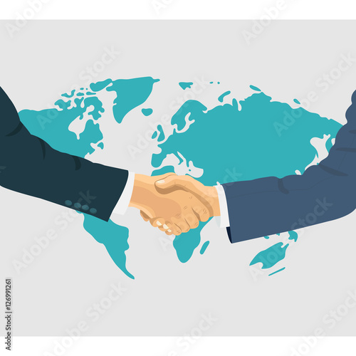 Shaking hands business vector illustration. Success deal or greeting shake. Flat sign design isolated photo