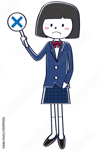 紺色のブレザーの学生　女子　学生　おかっぱ　全身
×