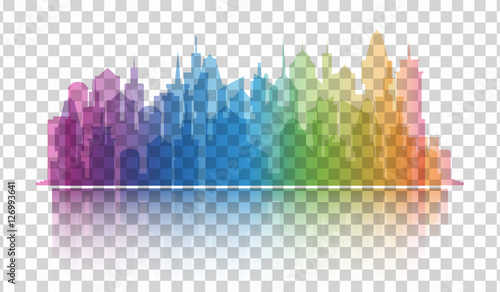 Cityscape colorful icon on transparent background. Skyline silhouette