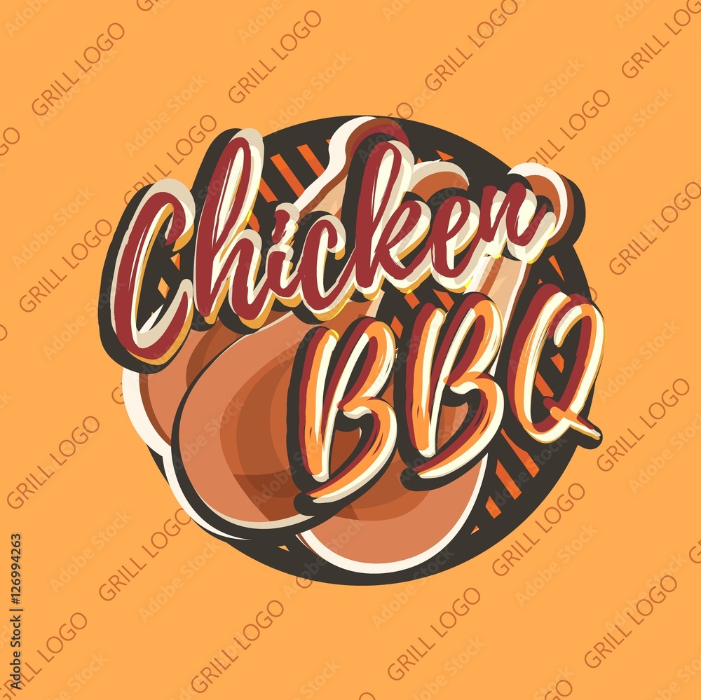 Fototapeta Creative logo design with chicken legs. Vector illustration. Chicken logo designed for fastfood menu, chicken house, snack bar or bbq bar.