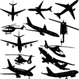 airplanes and helicopter collection - vector