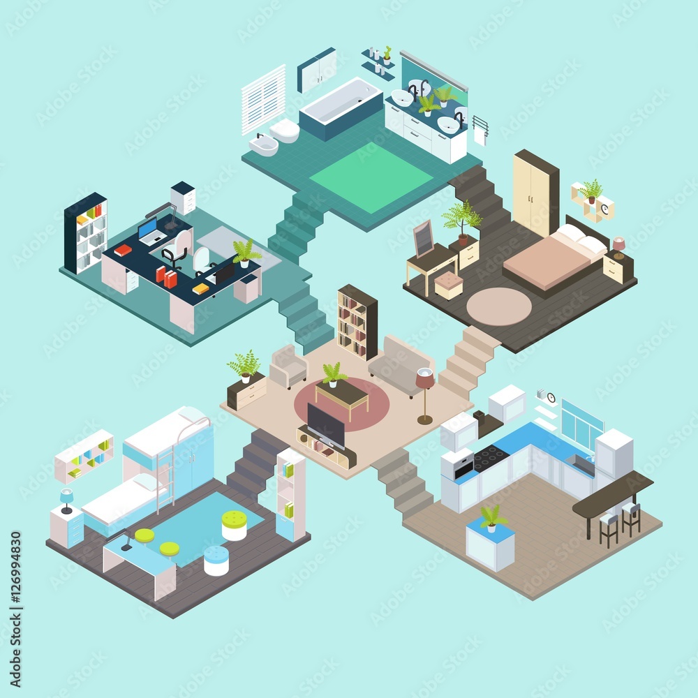 Isometric Rooms Composition