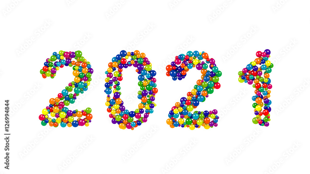 2021 New Years date in multicolored round balls