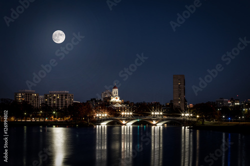 Full moon Over City Skyline and River