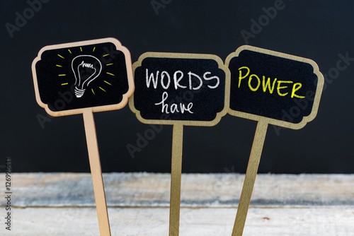 Concept message WORDS HAVE POWER and light bulb as symbol for idea