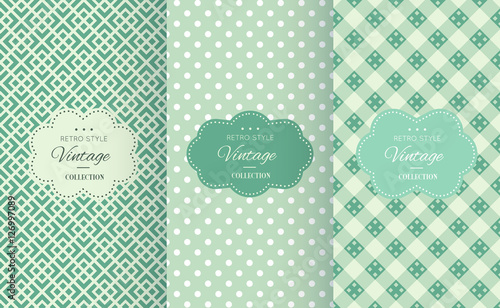 Retro mint and emerald vector seamless patterns