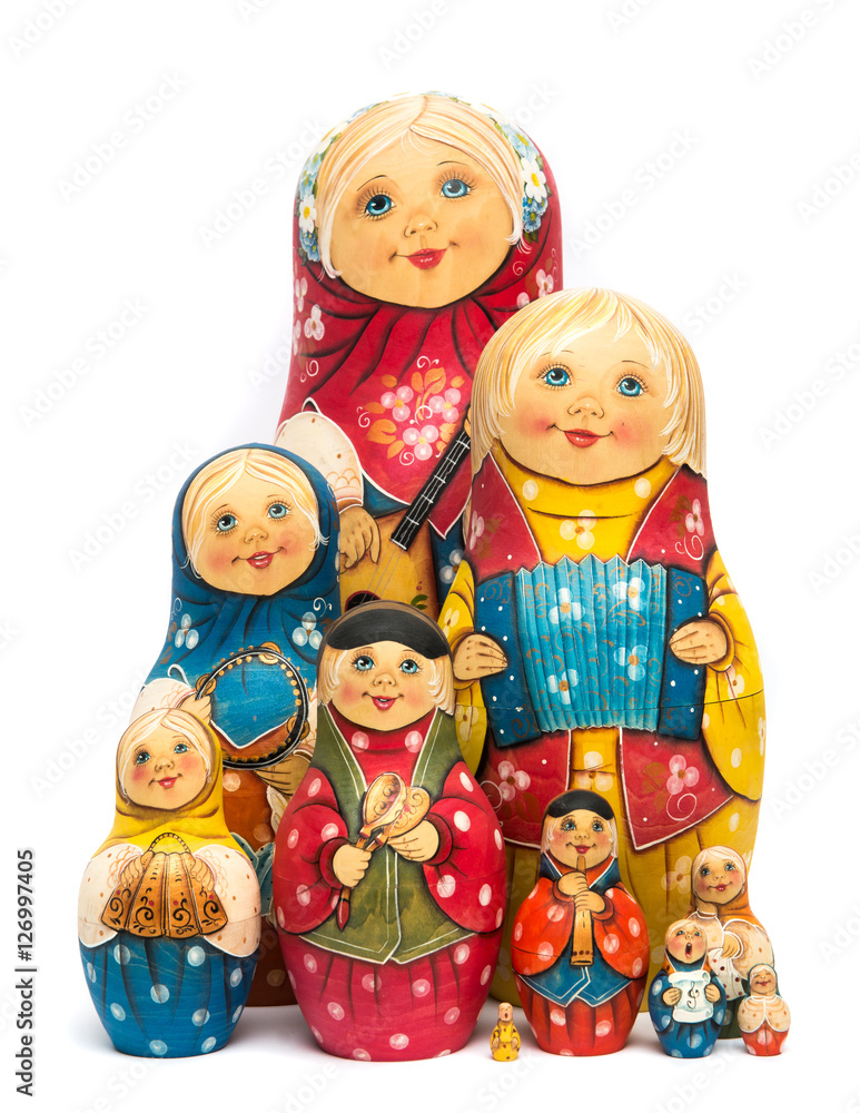 Russian wooden ten matrioshkas set with matte paint isolated Russian wooden ten matrioshkas set with matte paint isolated