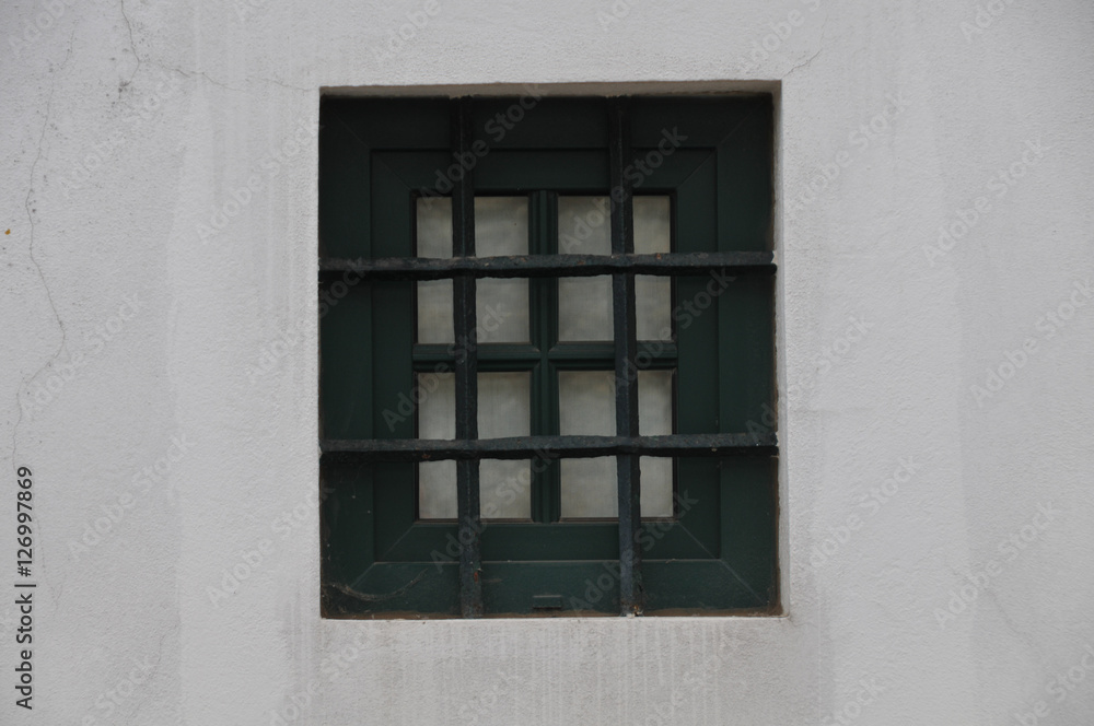Obraz premium Grünes Fenster mit Gitter 