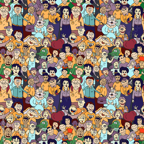 Seamless pattern of happy laughing people.