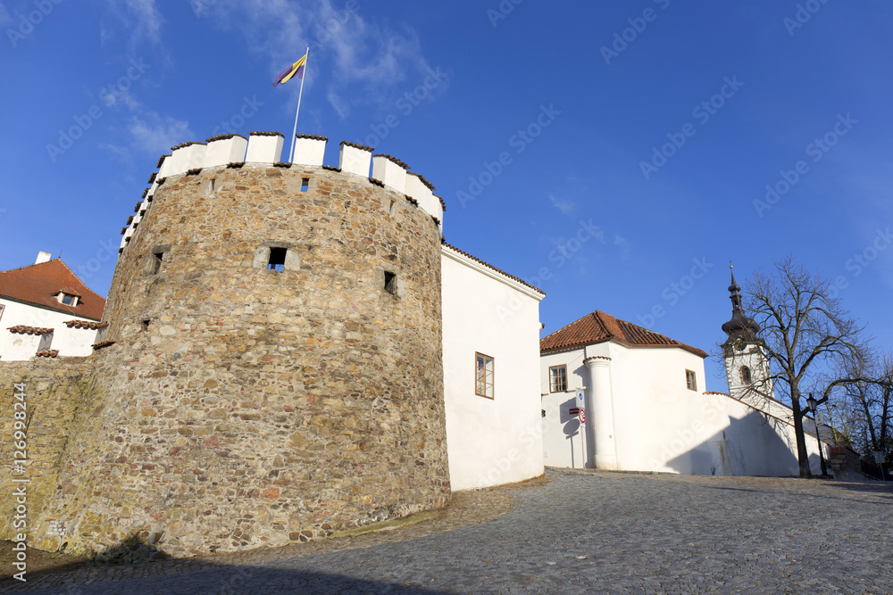 Putims Gate in royal medieval Town Pisek above the river Otava, Czech Republic 