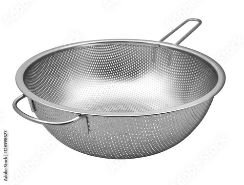 Obraz na plátně Steel colander  with handle  isolated on white