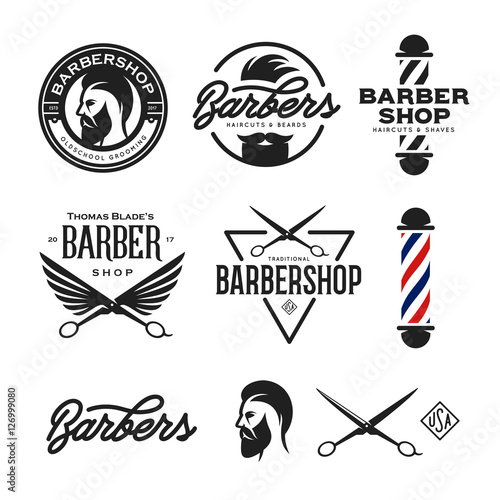 Barber shop badges set. Vector vintage illustration.