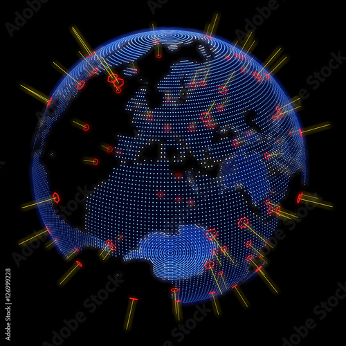 Mondo globo astratto, ologramma, mappa del mondo, particelle photo