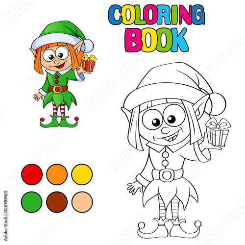 Coloring book with Christmas elf