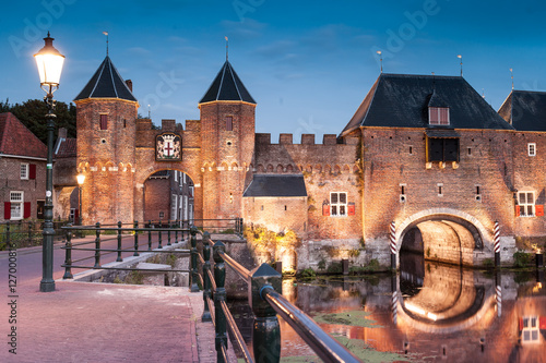 Medieval brick city gate Koppelpoort to Dutch fortress city Amersfoort