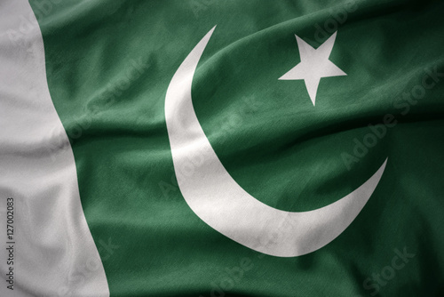 waving colorful flag of pakistan. photo