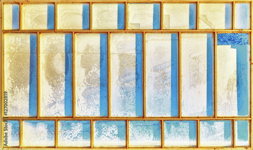 Multi frame window with frozen snowy and icy glass. Multi frame window with frozen snowy and icy glass.