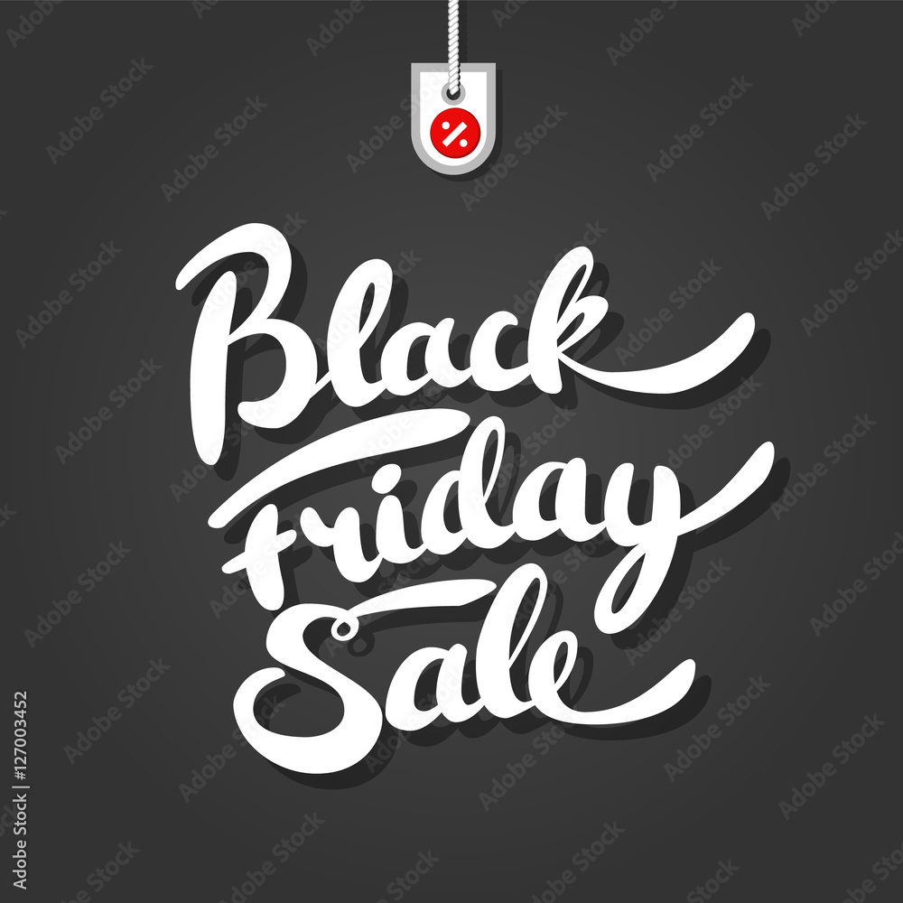 Black friday brush lettering on background with percent label. Advertising, print, t-shirt Black friday brush lettering on background with percent label. Advertising, print, t-shirt