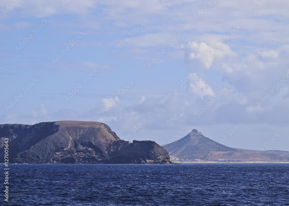 Portugal, Madeira Islands, View towards the coast of the Porto Santo Island..