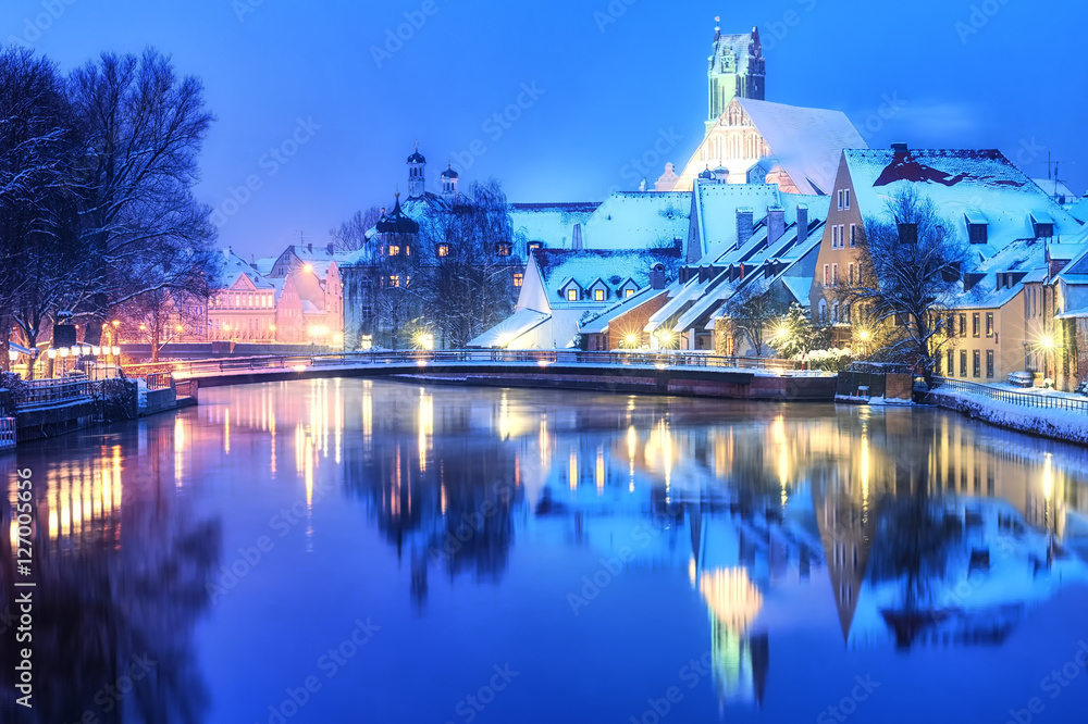 Christmas winter evening in small german town, Germany