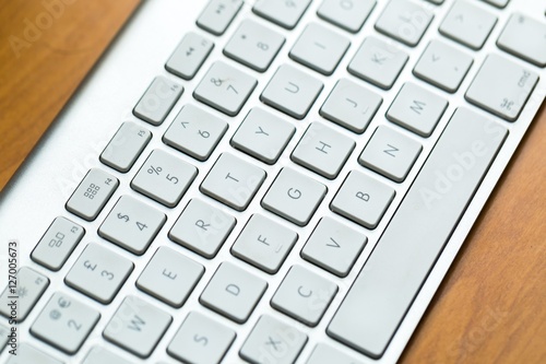 Close up of white wireless aluminum keyboard