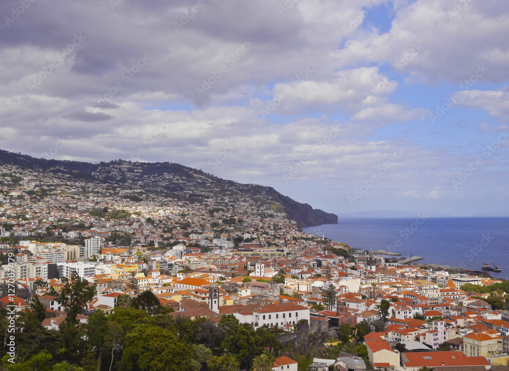 Portugal, Madeira, Elevated view of Funchal..