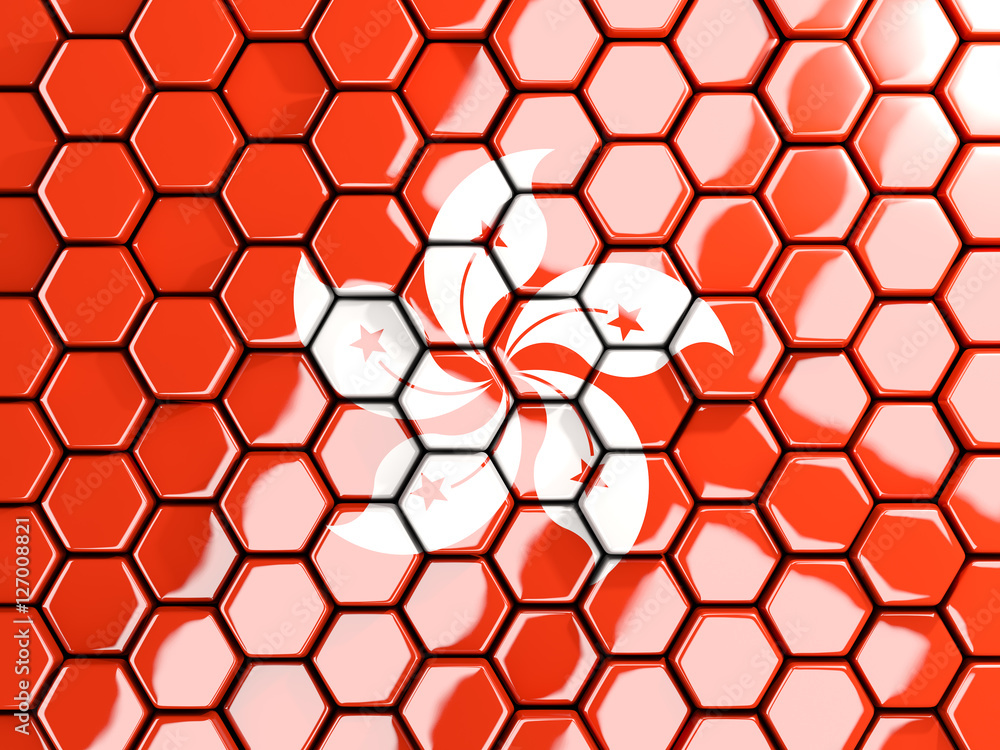 Flag of hong kong, hexagon mosaic background Flag of hong kong, hexagon mosaic background