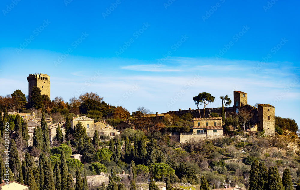 Monticchiello traditional village skyline. Siena, Tuscany, Italy