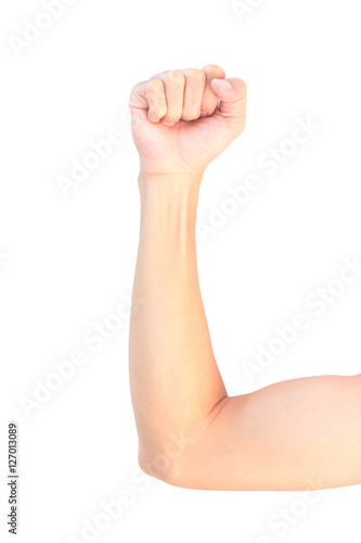 Man arm with blood veins on white background, health care and me