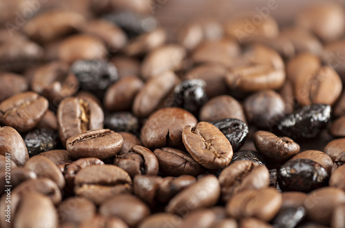 Coffee beans scattered on the table