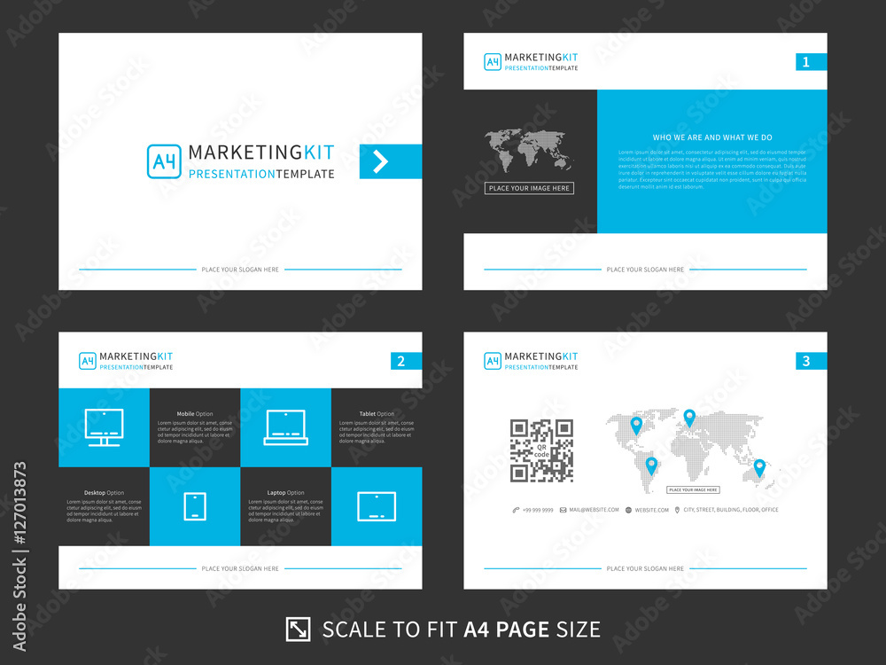 Marketing kit presentation vector template. Modern business presentation creative design. Power layout with diagrams and charts. Marketing kit visualization template. Marketing kit presentation vector template. Modern business presentation creative design. Power layout with diagrams and charts. Marketing kit visualization template.
