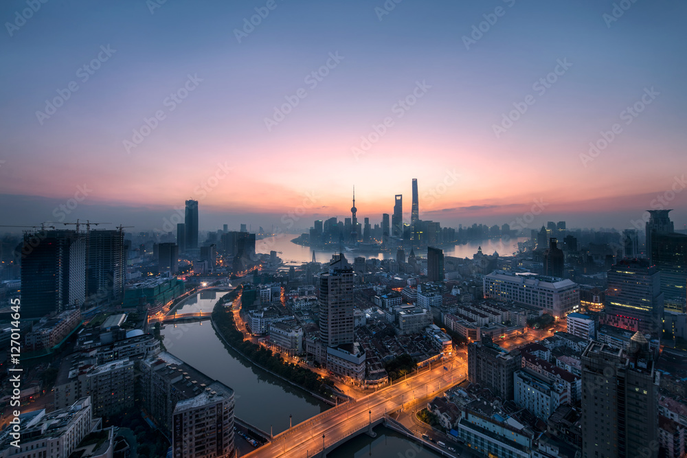 Sunrise panorama of Shanghai