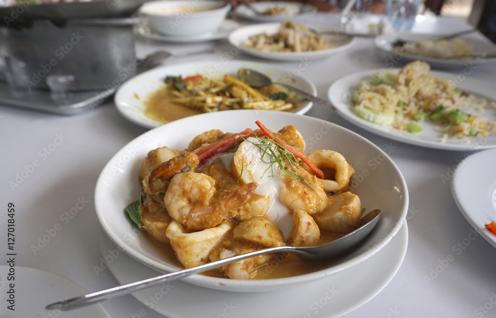 Seafood stir fried with chili paste Seafood stir fried with chili paste