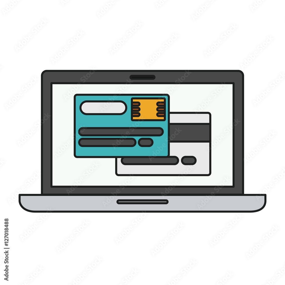 Credit card and laptop icon. Money financial item commerce and market theme. Isolated design. Vector illustration Credit card and laptop icon. Money financial item commerce and market theme. Isolated design. Vector illustration