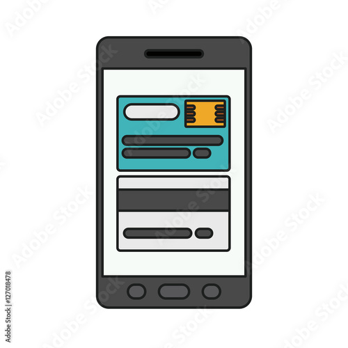 Credit card and smartphone icon. Money financial item commerce and market theme. Isolated design. Vector illustration