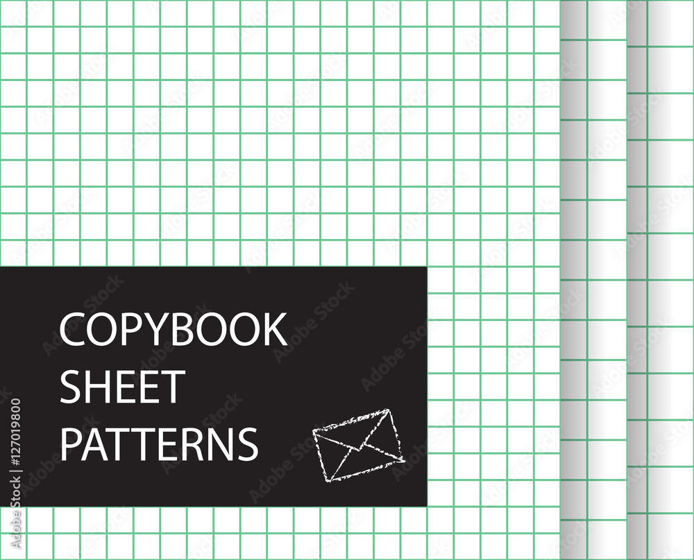 Copybook sheet pattern set. Squared paper backgrounds Copybook sheet pattern set. Squared paper backgrounds